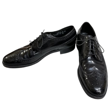 80-90s FLORSHEIM black long wing tip leather shoes 9 1/2