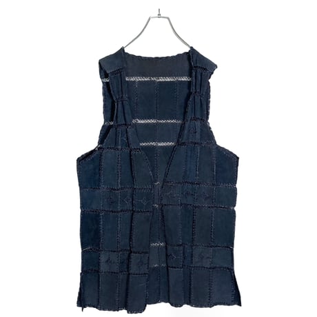 80-90s vintage square design patchwork suede vest