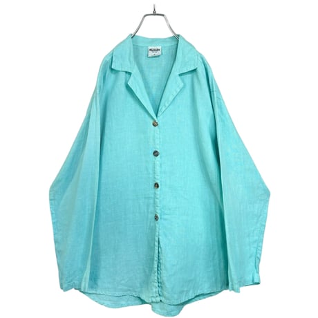 80-90s CALIFORNIA threads Made in USA L/S blue linen shirt