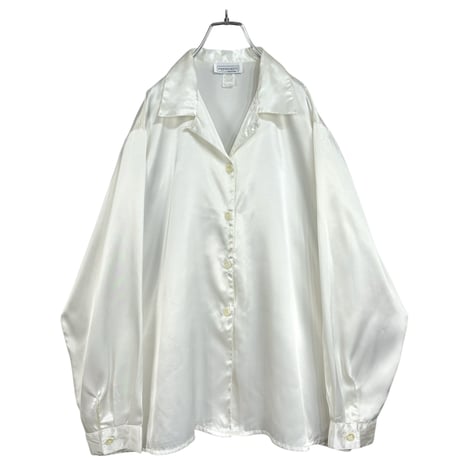 80-90s impressions L/S bigsized white satin pajamas shirt