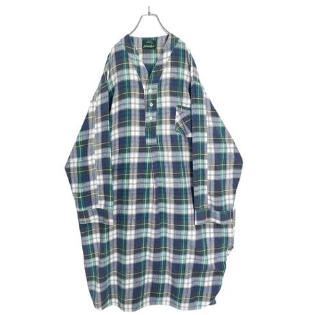 80-90s ST.JOHN'S BAY cotton check nel shirt one piece