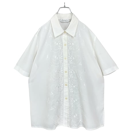 90s Kathy che S/S pure white embroidered design shirt