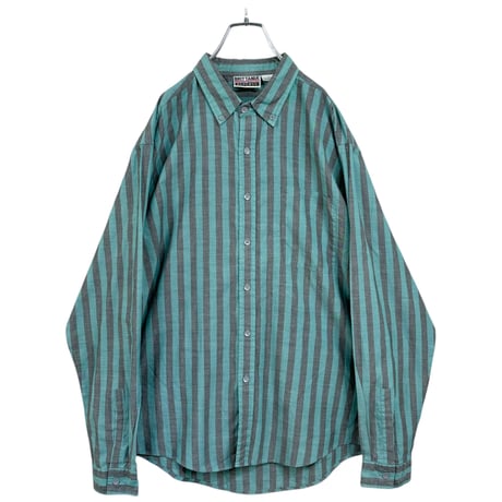 90s BRITTANIA L/S emerald × gray BD stripe shirt