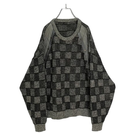 80-90s switching check design knit sweater