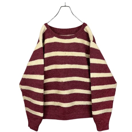 80-90s Unknown L/S Bordeaux × Ivory border sweater