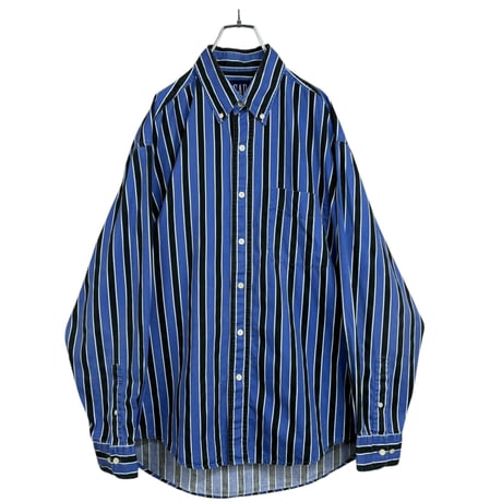 90s OLD GAP L/S BD Blue × Black cotton stripe shirt