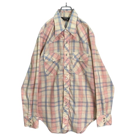 70s JCPenney L/S pale color check design shirt