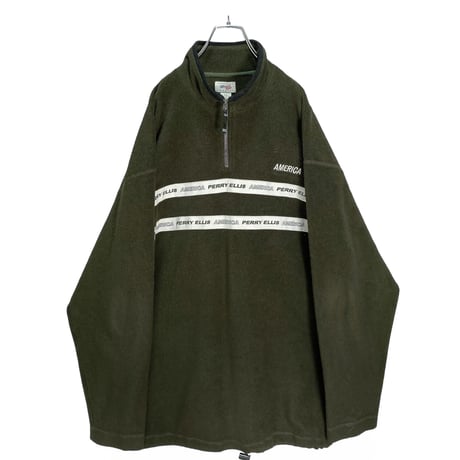90s PERRY ELLIS half-zip logo design fleece pullover