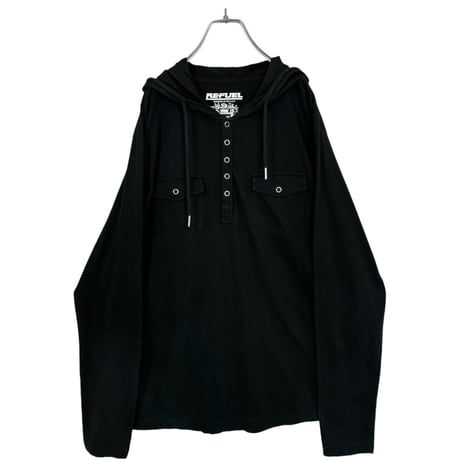 REFUEL 00's L/S cotton black design hoodie