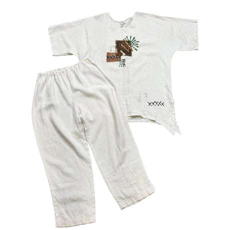 80s Charle Casuals Made in USA design white linen setup