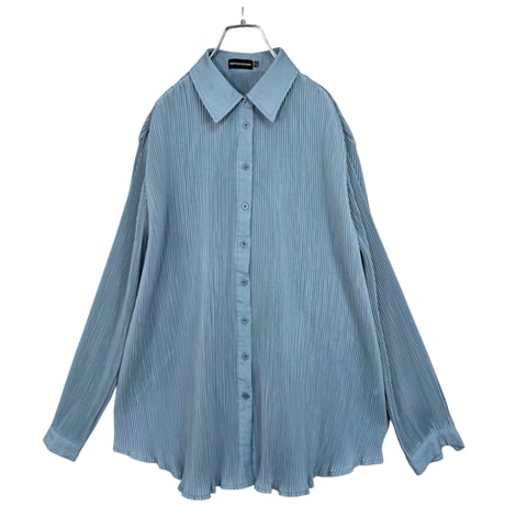 PRETTYLITTLETHING 00s L/S smoky blue pleats design shirt