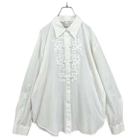 90s Laura & Jayne L/S china embroidered white design shirt
