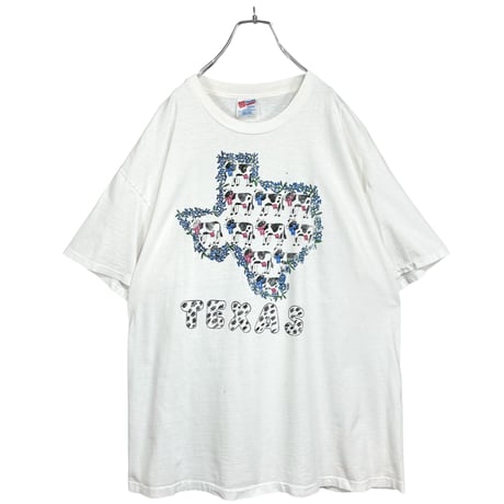 90s "TEXAS" cow unique art S/S souvenir T-SHIRT