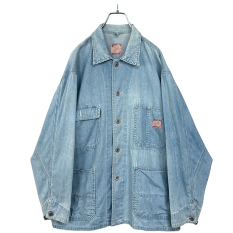 90s MERRY GOROUND L/S light blue denim coverall jacket