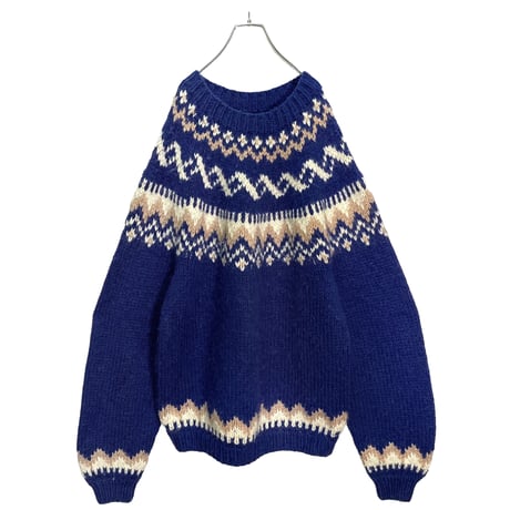 90s Nordic pattern L/S wool knit sweater