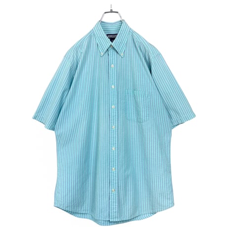 90s LANDS' END S/S seersucker blue stripe shirt