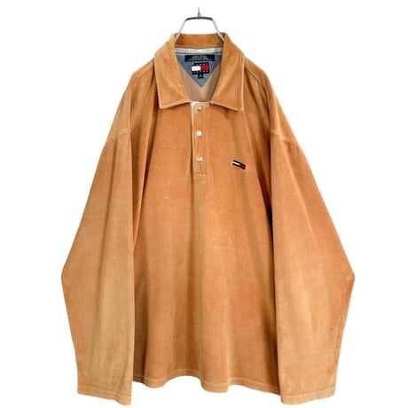 90s TOMMY JEANS L/S velours coral orange shirt