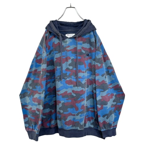 Champion 00s L/S bigsized blue camo sweat hoodie