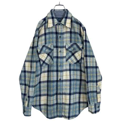 80s JCPenney L/S blue checked design wool shirt