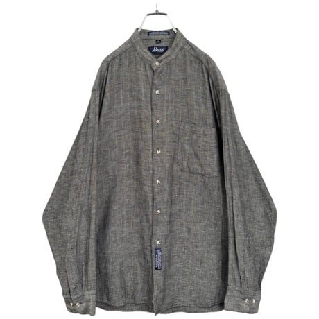 90s Bass "EASTPORT LINEN" L/S herringbone no collar shirt