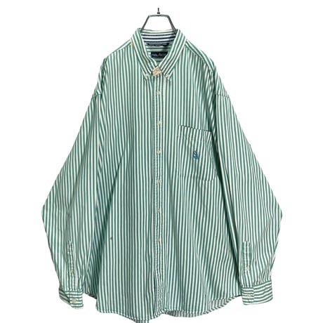90s nautica L/S GRN stripe BD design shirt