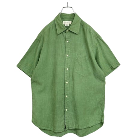 90-00s J.CREW S/S 100% Linen plain GRN design shirt