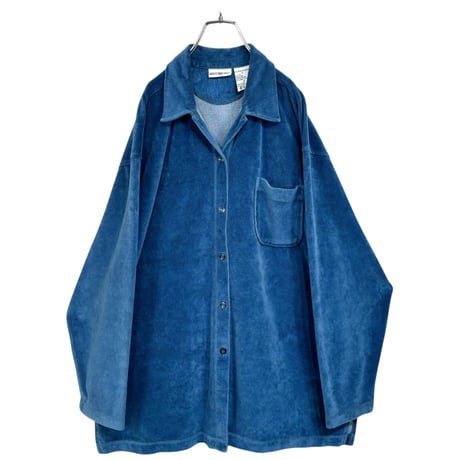 90s WHITE STAG L/S velours touch blue pile design shirt
