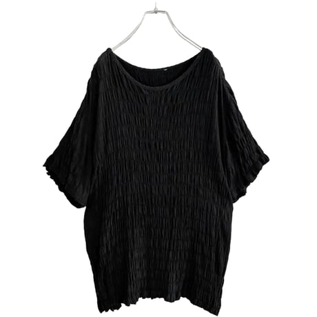 90-00s Unknown S/S black pleats design shirt