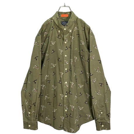 90-00s ST.JOHN'S BAY L/S bird animal pattern shirt