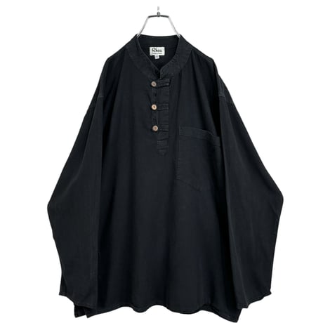 90-00s Rhea Made in Nepal L/S henry neck black shirt