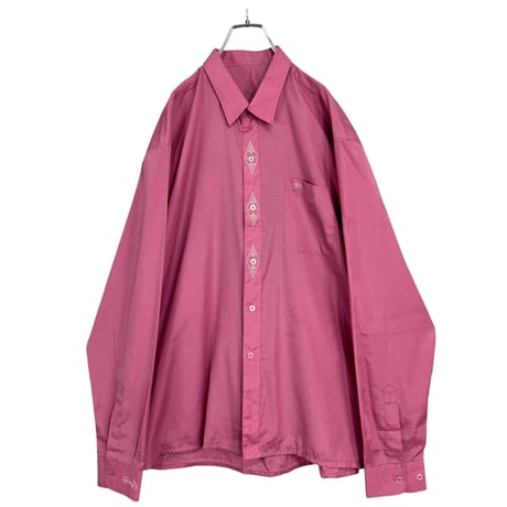 90s shocking pink L/S embroidered Tyrolean shirt